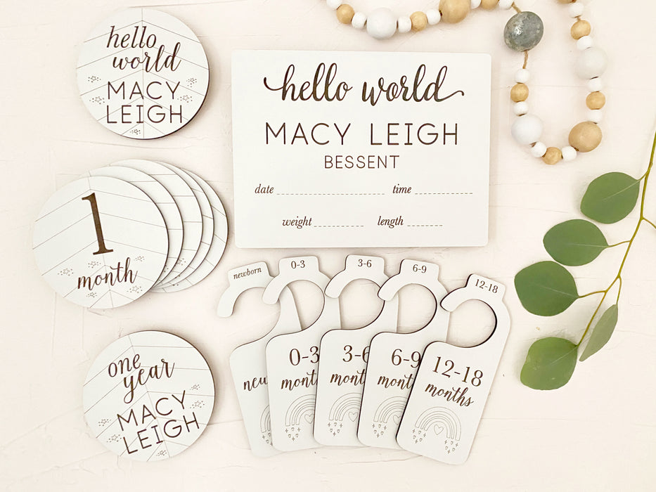 Newborn announcement, monthly milestone and closet organizer bundle pack