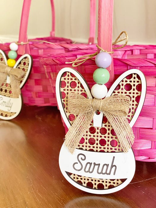 Easter Basket Tag, Bunny Rattan - Personalized