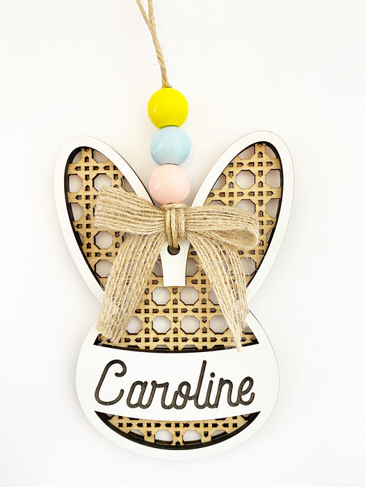 Easter Basket Tag, Bunny Rattan - Personalized